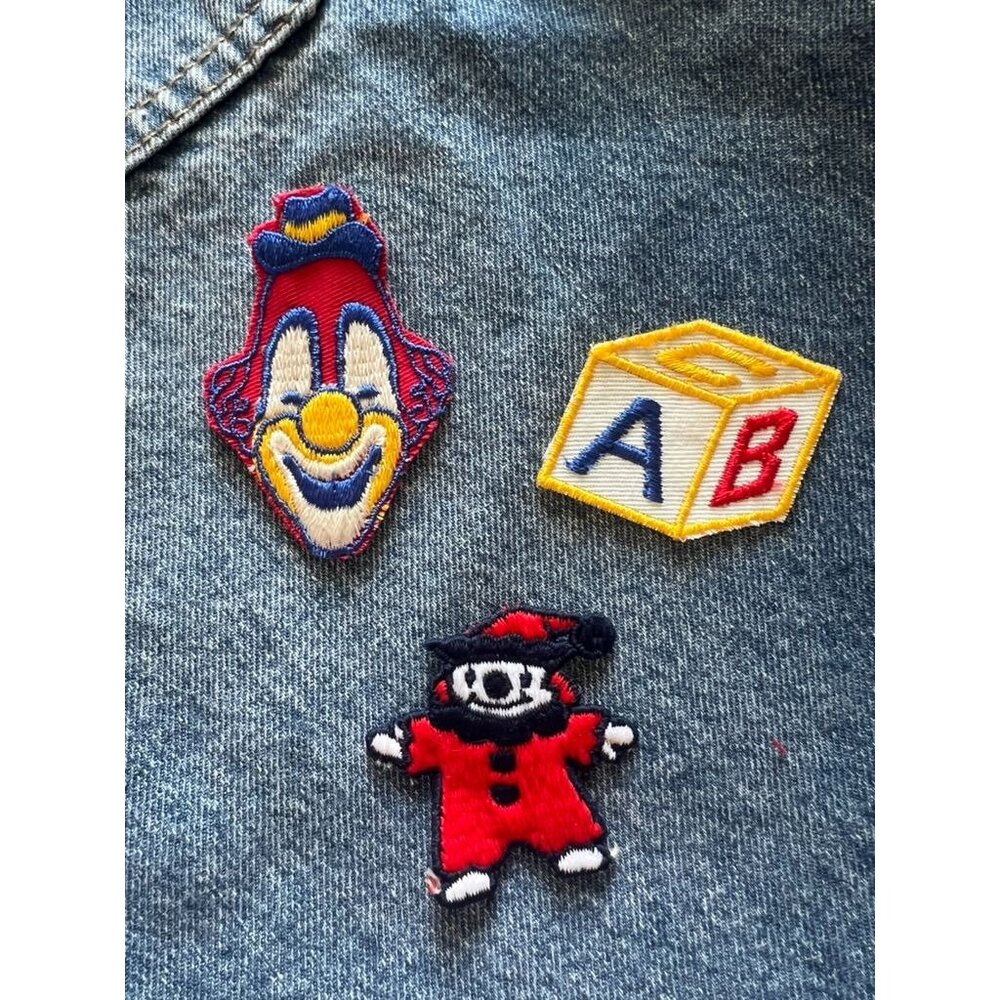 Vintage 80s 90s Clown Faces & ABC Block Sew-On Embroidered Patch Set for Denim